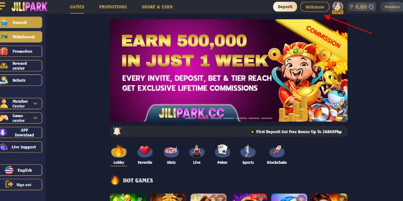 For quick withdrawal, click the withdraw icon