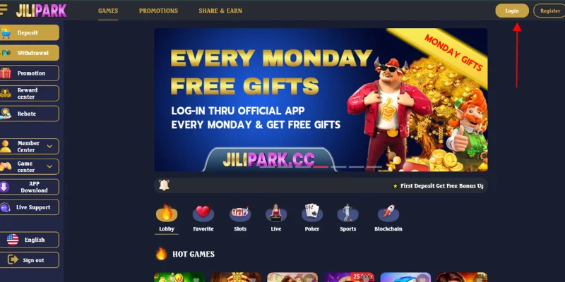 Go to the jili-park.org.ph website, then select the Login Button