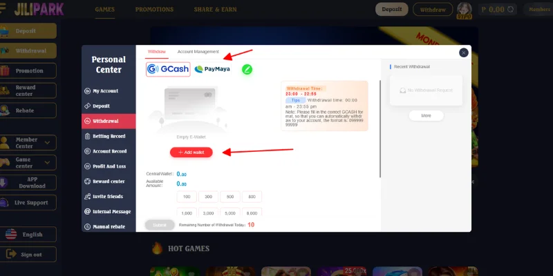 Select GCash, Paymaya and then select add bank account
